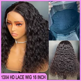 Preço no atacado Malásia Indian Brasil Brasil Black Deep Wave 13x4 HD Lace Frontal Wig 16 polegadas 100% Remy Virgin Human Hair