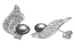 Ihrfs 6 Pairset Zirkon Feder schwarzer Perlenstollen Ohrringe Frau Mode Schmuck 18K Gold plattiert8996070