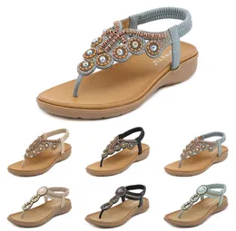 2024 Bohem Sandalet Kadın Terlik Kama Gladyatör Sandal Kadınlar Elastik Plaj Ayakkabıları String Boncuk Renk42 GAI-8525