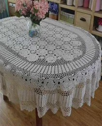 طاولة الكروشيه المصنوعة يدويًا قماش عشاء بيضاوي قماش قطعة قماش قطنية من الدانتيل