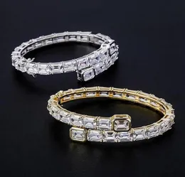 14K Gold Gold Men Ladies Square Diamond Bangle Bracelet 6mm Iced Out Qubic Zirconia Tennis Bracelet Hiphop Jewelry218i266u2853332