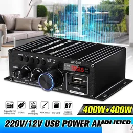 Amplifier S Ak380/Ak170 800W Bluetooth5.0 Hifi Power Amplifiers Stereo Home Car O 12V Digital Sound Bass Music Player Fm Radio Drop Dhjeg