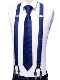 Blue Fashion Dot Adjustable YBack Silk Suspenders Set Neck Tie For Men Party Wedding YShape 6 Clip Suspenders BarryWang4565119
