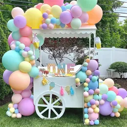 136pcs macaron arco -íris pastel balão guirlanda arco kit law rosa balões de látex azul para festas de aniversário decoração de casamento 240509