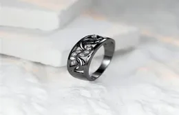 Pierłdy ślubne Antique czarny mały pierścień księżyca biały cyrkon okrągły kamień pusty moda złota zaręczyny dla kobiet biżuteria 5494755
