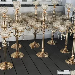 Party Decoration 5 Arm Gold Candle Holders Candlestick Wedding Centerpieces For Tables Centre De Table Mariage Crystal Centerpiece Dro Dh8S7