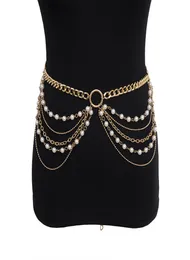 channel cclies Women039s Artificial Pearl Metal Waist Chain Luxury Banquet Dress Chains Gold Color Multilayer Decorative Chains Waist Chain7764905