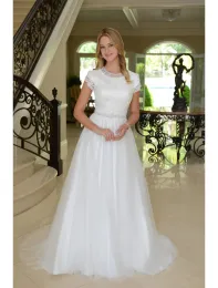 Abiti da cappuccio maniche lunghe boho modeste abiti da sposa con maniche nuove bottoni di arrivo posteriore in pizzo top a cintura in rilievo gonna da sposa abiti da sposa s