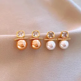 Gestüt Ohrringe Zirkon Square Pearl für Frauen 2024 Koreanische Mode einfache leichte Luxus -Pendler Dazzle Schmuck Großhandel