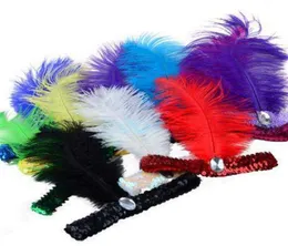 Ostrich Feather Stirnband -Partyzubehör 1920039s Flapper -Pinse Charleston Kostüm Stirnbänder Band Strichfeather Elastizität Headd7390669