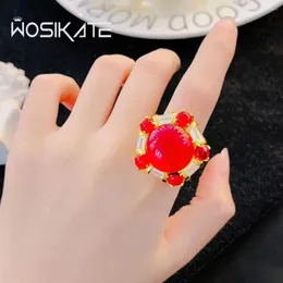 Cluster Rings WOSIKATE Vintage Exaggerated Lab Ruby Ring For Women Fashion Jewellery Geometric Large Gemstone Zirconia Party Gift Open