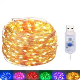5M/10M/20M LED Copper Wire String Lights 8-mode USB Fairy Lights Garland Lamps for Festival Wedding Party Outdoor Christmas D2.0