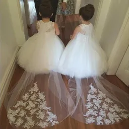 2020 Abiti per ragazze fiori economici per matrimoni illusioni in pizzo bianco gioiello bianco rimovibile abito da festa in treno di compleanno per bambini concorso 215v