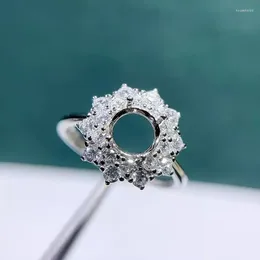 Anelli a grappolo Meibapj 6mm rotondo pietra 925 sterling in argento fiore zircone anello che imposta il supporto per donne per donne gioielli