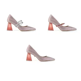 Couro 2024 Senhoras Chuncky 7cm Sapatos de vestido de salto de altura Primavera Spring outono 3 tipos para usar sandálias de coração Mary Jane com fivela de diamante brilho de diamante