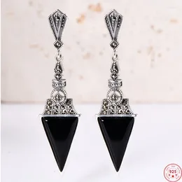 Kolczyki stadninowe S925 Sterling Silver Charms Studs for Women Triangle Agat Mikro inkrustowany marcasite Ear Jewelry