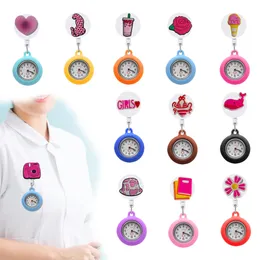 기타 패션 액세서리 핑크 테마 2 25 클립 포켓 시계 쿼츠 시계 중고 간호사 배지 쉬운 브로치 드롭 드 드롭 DE OT6BD