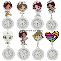 Charms Nurse Doctor Cartoon White Angel Love Heart Dractable Badge Reel Pocket Watches Gift For Hospital Medical Brosch Clip Clock D OTV5N