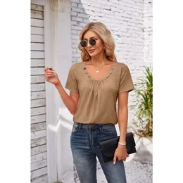 Summer European and American Amazon New T-shirt Women's Korean Fit Versatile Slim Fit Half Sleeves Pure Cotton Daily Casual Top BF3Z