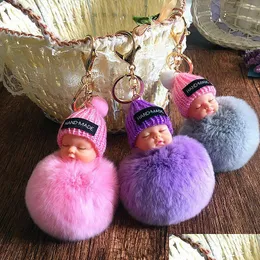 Keychains Lanyards Pelzball Schlüsselbund Doll Pom süße flauschige Ärmel Baby Pompom Auto Keyring Brieftasche Telefon Anhänger Charm Pink Drop Delive otcvh