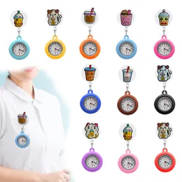Other Fashion Accessories Cartoon Milk Tea Cup 8 Clip Pocket Watches Alligator Medical Hang Clock Gift Lapel Watch For Nurses Doctors Otnzf