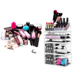 4PC / Set Plastic Cosmetics Stojak do przechowywania przezroczysty