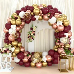 Dekoracja imprezowa 1Set Burgundowe Wine Red Balloons Zestaw Garland Ruby Balon Arch Gold Chrome Walentynki Decor Decor Wedding