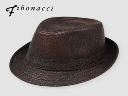 Fibonacci Hats For Men England Fedora Jazz Hat Mans Vintage PU Leather Winter Panama Cap Bowler Hat Cap Classic Version Gentlema5036746