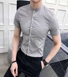 2019 Men pure cotton Shirt Mandarin Collar Long Sleeved Classical Solid Shirt Men Slim Fit Dress Business camisa masculina Tops6382300