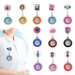 Medizinische (1) TEMU -Student Uhr mit dehnbarem und leicht zu verkleinernem Silikonknopf kreativer süßer Comic -Arzt und Krankenschwester Brust und Taschenuhr