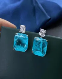 Choucong Solid 925 Sterling Silver Fashion Paraiba Tourmaline Gemstone Party Drop Earrings Sparkling High Moissanite Diamon9373456