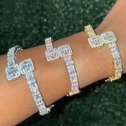 NEU ECED OUT BLING OP Square Zircon Charme Armband Gold Silber Farbe Rechteck AAA CZ Armreifen für Männer Frauen HipHop Schmuck Schmuck