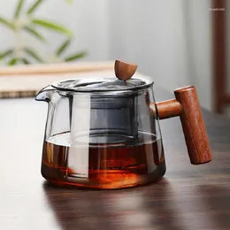 Tazze da tè resistente alla temperatura ad alta temperatura in vetro borosilicato manico in legno set di separazione