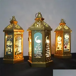 Andra festliga partier LAMP EID MUBARAK RAMADAN LED HUND LANTERNS 14x28cm Varma lampor Islam Muslim Event DecorationsA CPA27 DH0SG