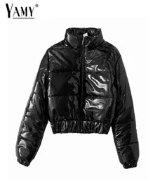 Женщины Parka Укороченная куртка Puffer Shiny Jackets Winter Bubble Jacket Женщины отражающие теплые корейские куртки, женские 2218977