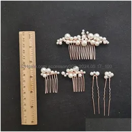 Clip per capelli Barrettes Slbridal fatti a mano Golden Wired Pearls Adesivi per perle con perle impostati Impostare Accessori da sposa Donne Deliping Delivery Ot71s