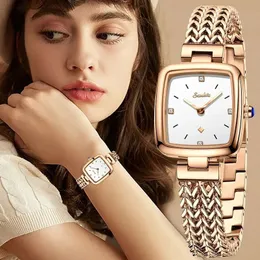Sunkta Modemarke Uhren für Frauen Einfacher ungezwungener Edelstahlarmband Quarz Square Armbanduhren Relogios Femininobox 240517