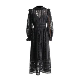 508 XL 2024ミラノ滑走路ドレス夏の長袖レースブラックホワイトクルーネックドレス女性ドレスファッション高品質ボカ