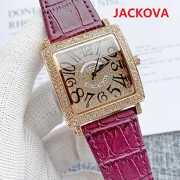 Shinning Diamonds Square Designer Iced Out Watch 40mm Leather Women Men Move Movement Motion Montre Gift Party Watches Wristwatch Clock 244D