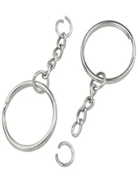50pcllot 28 mm polerowane srebrne kolorowe kolorowe pierścień klęcznikowy z krótkim łańcuchem Pierścienie Kobiety Mężczyźni DIY Kluczowe Akcesoria W50777122