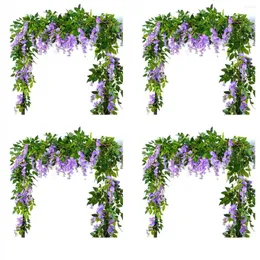 Dekoratif Çiçekler 8pcs 7ft/PCS Yapay Wisteria Vine Çiçek Çarşartı Rattan Açık Tören Mor için Asılı