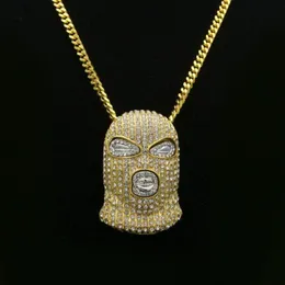 Anhänger Halsketten Persönlichkeit CS Cap Pave Volle Strass maskierte Halskette Gold gefüllt Männer Hip Hop Rock Schmuck 343s