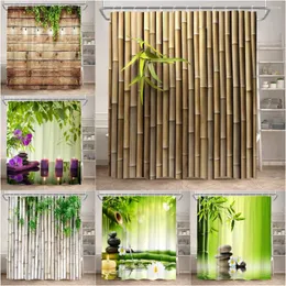 Duschvorhänge Zen Vorhang grünes Bambus Wand Grün Kerze Spa Blumenstein Lotus Landschaft Polyester Stoff Badezimmer Dekor Set Set