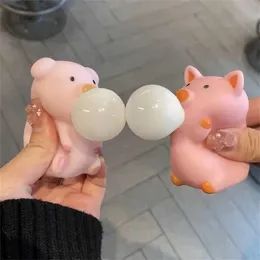 10PCS Decompression Toy Cartoon TPR Pig Spit Bubbles Pinch Music Vent Toys Squeeze Bubbles Decompression Release Artifact Doll Kid Adult Stress Relief