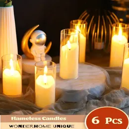 6pcs Led Flameless Electric Candles 램프 아크릴 유리 가짜 깜박이가 가짜 촛불 촛불 결혼식을위한 벌크 크리스마스 240517