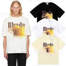 Rhude Designer Shirt Short Sleeve T-Shirt High Street Fashion T Shirt Men's and Women's Summer Style Lätt överdimensionerad Top Loose Casual T Shirt Erxc
