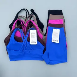 LL Women йога наборы йоги отжимают фитнес -холти -байкерские шорты спортивные бюстгальтеры мягкое масло с высокой эластичной спортивной одеждой.