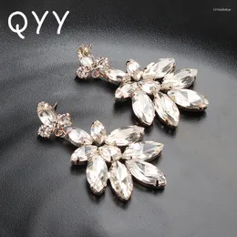 Dangle Earrings QYY Korean Fashion Silver Color Leaf Crystal Alloy Long Drop High Quality Wedding Jewelry Women Brincos