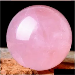 Искусство и ремесла Rockcloud Healing Crystal Natural Pink Rose Quartz Gemstone Davination Sphere Decorative с деревянной подставкой Crafts84 Dhgl6