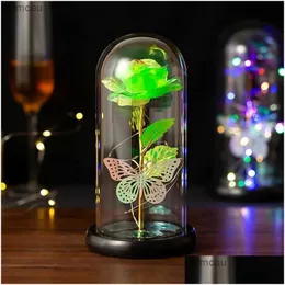 Vasos Rose Artificial Rose Light Gift Dia dos Namorados Eternal Night Wedding Guest Gifts Roses Ornamento de 14 de fevereiro S Drop Deliver